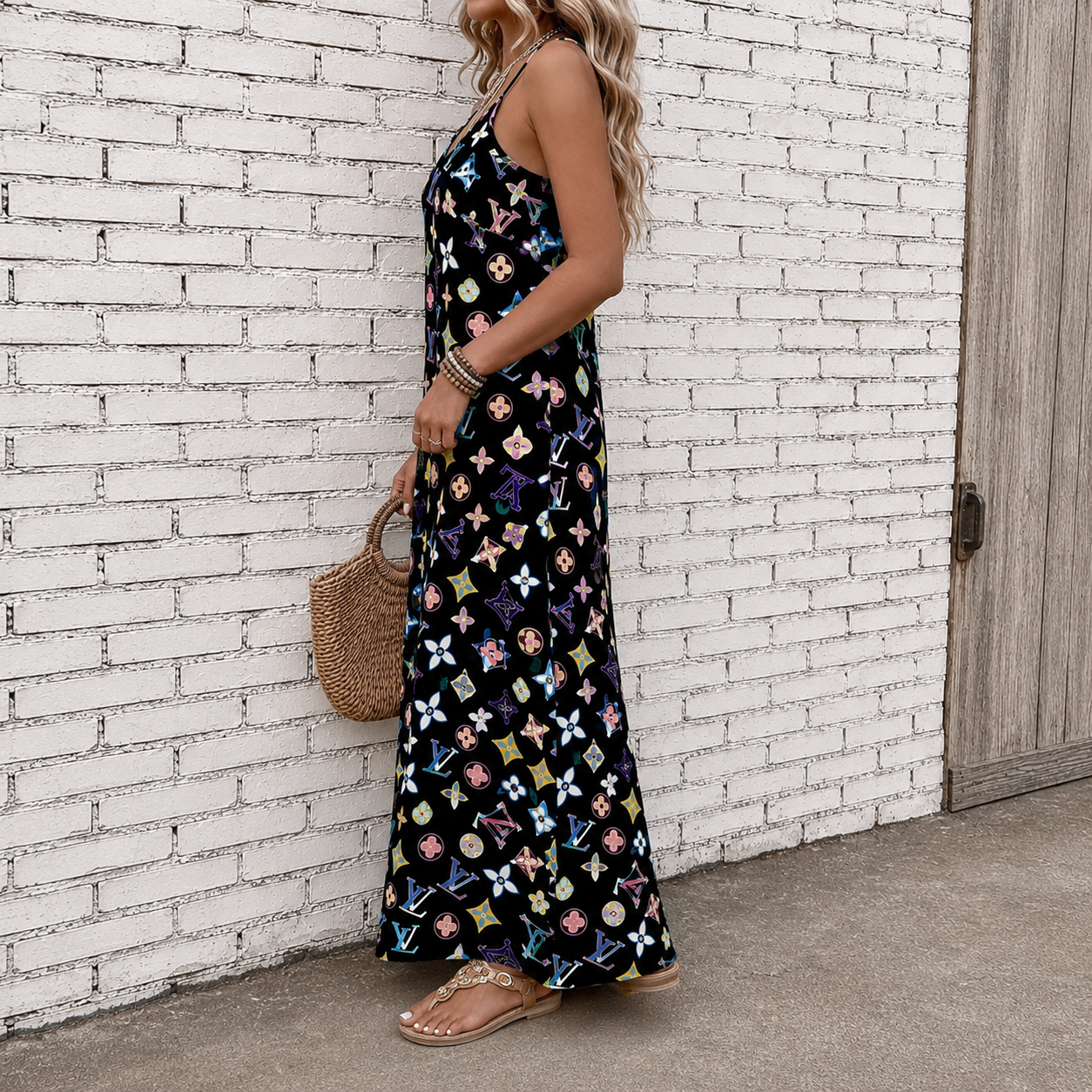 Classic Print V-Neck Pocket Cami Dress 3D1026070919