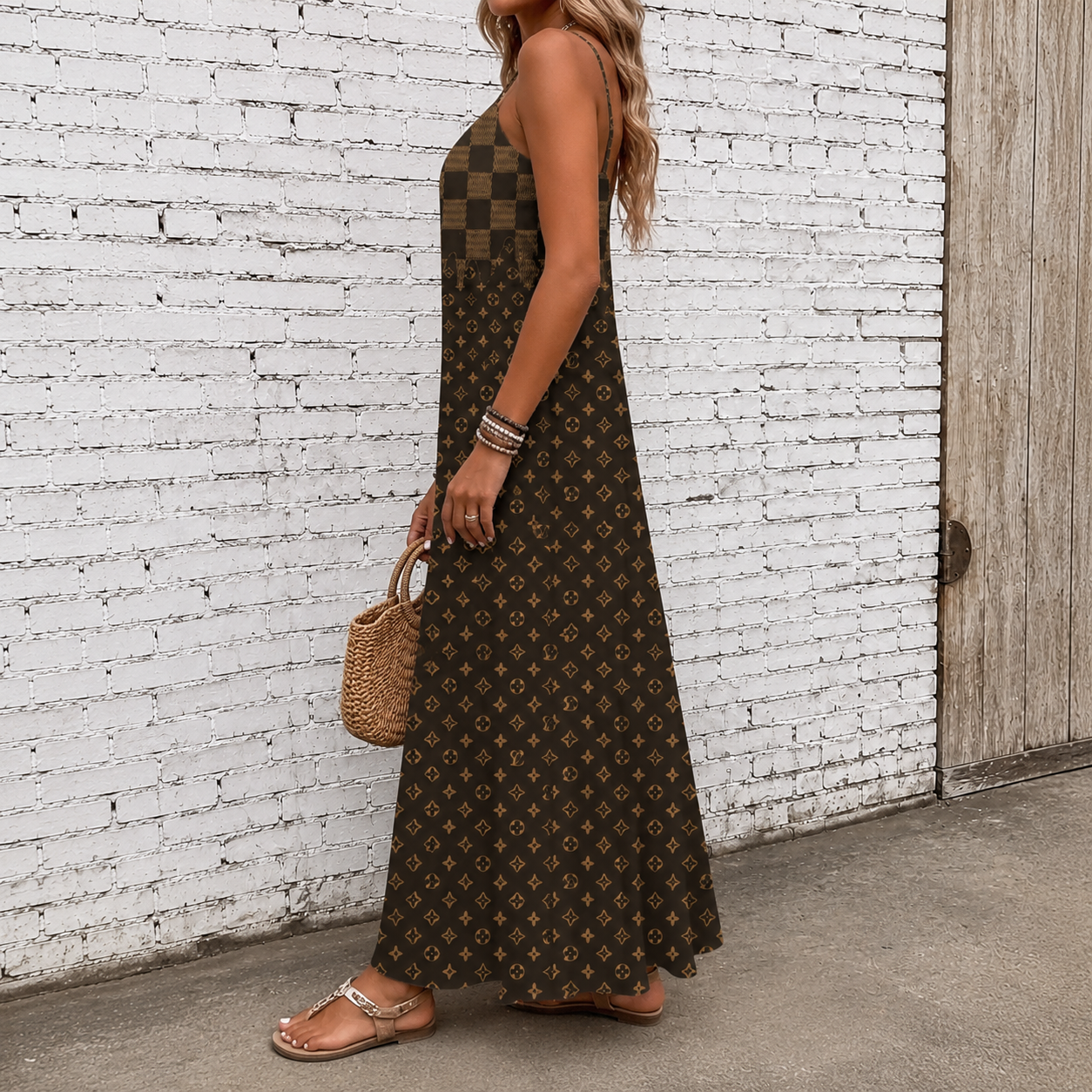 Classic Print V-Neck Pocket Cami Dress 3D1026070920
