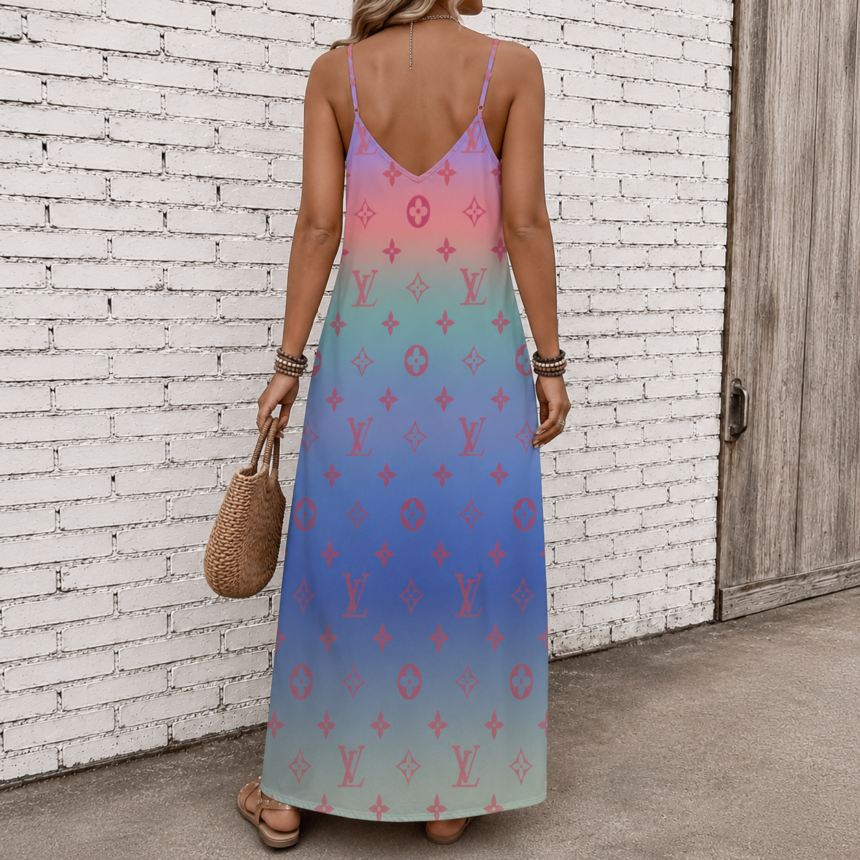 Classic Print V-Neck Pocket Cami Dress 3D1026070921
