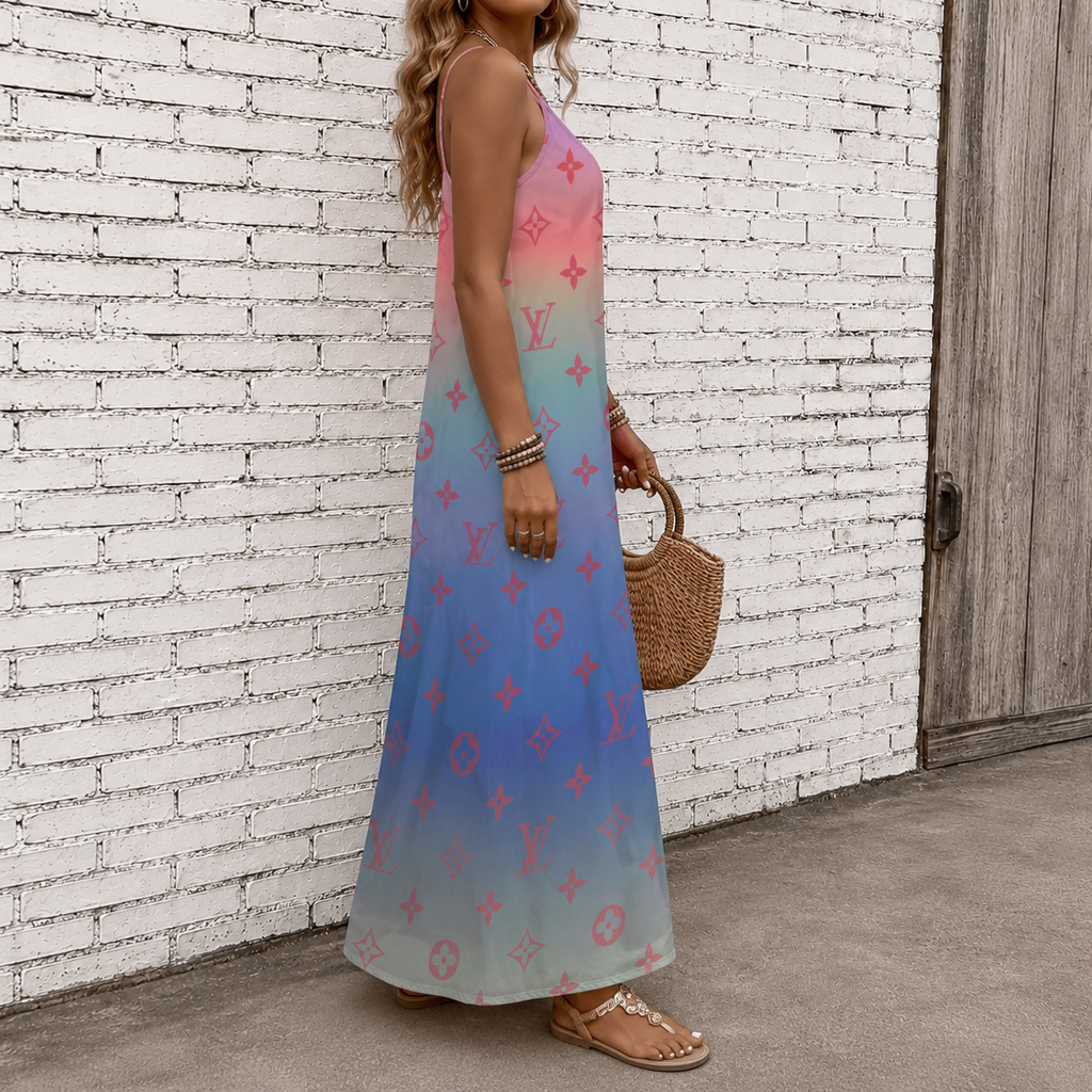 Classic Print V-Neck Pocket Cami Dress 3D1026070921