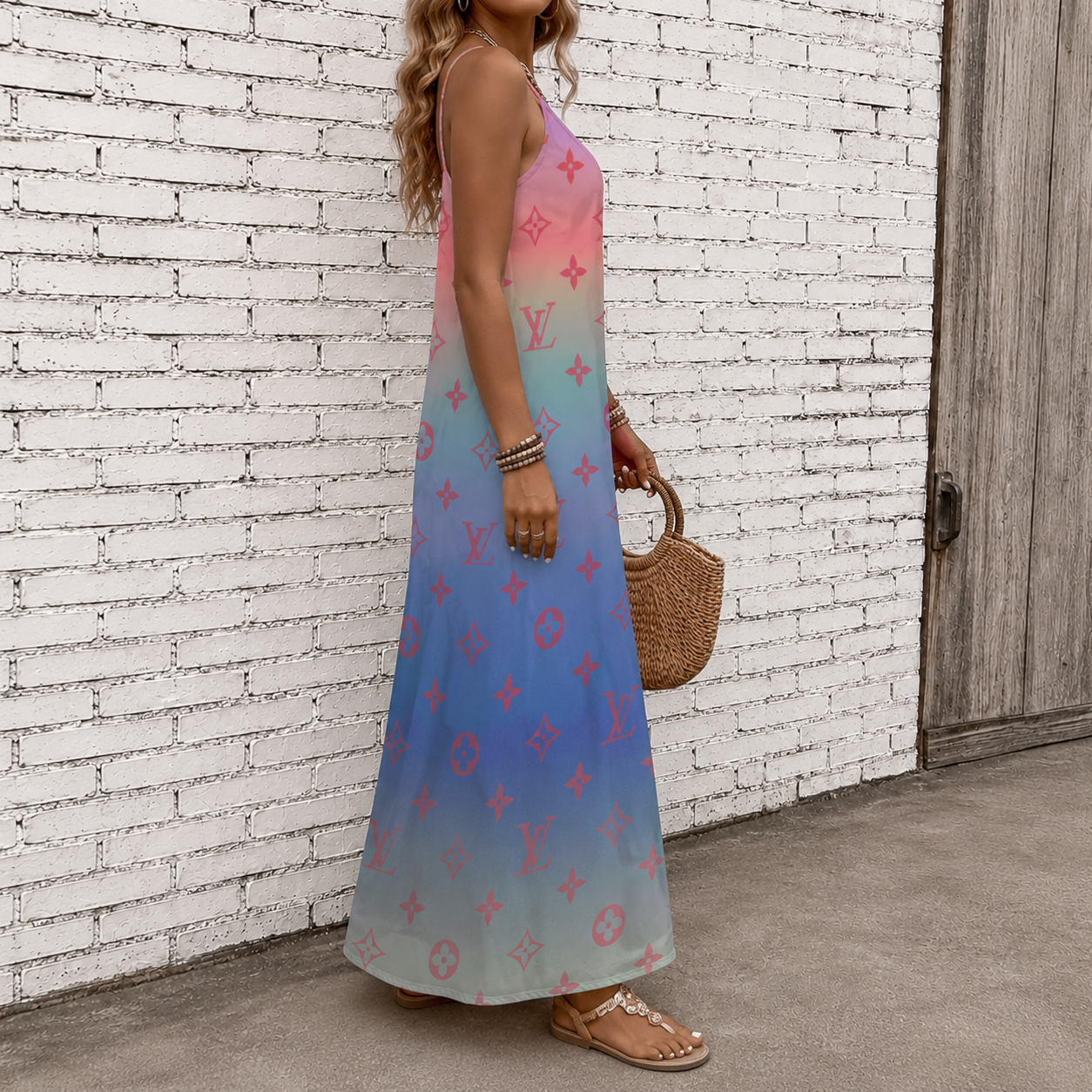 Classic Print V-Neck Pocket Cami Dress 3D1026070921