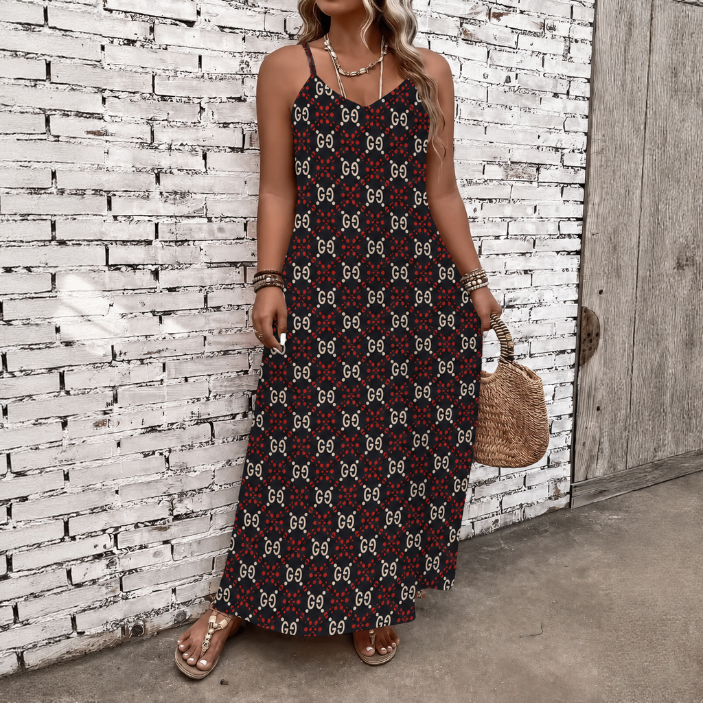 Classic Print V-Neck Pocket Cami Dress 3D1026070923