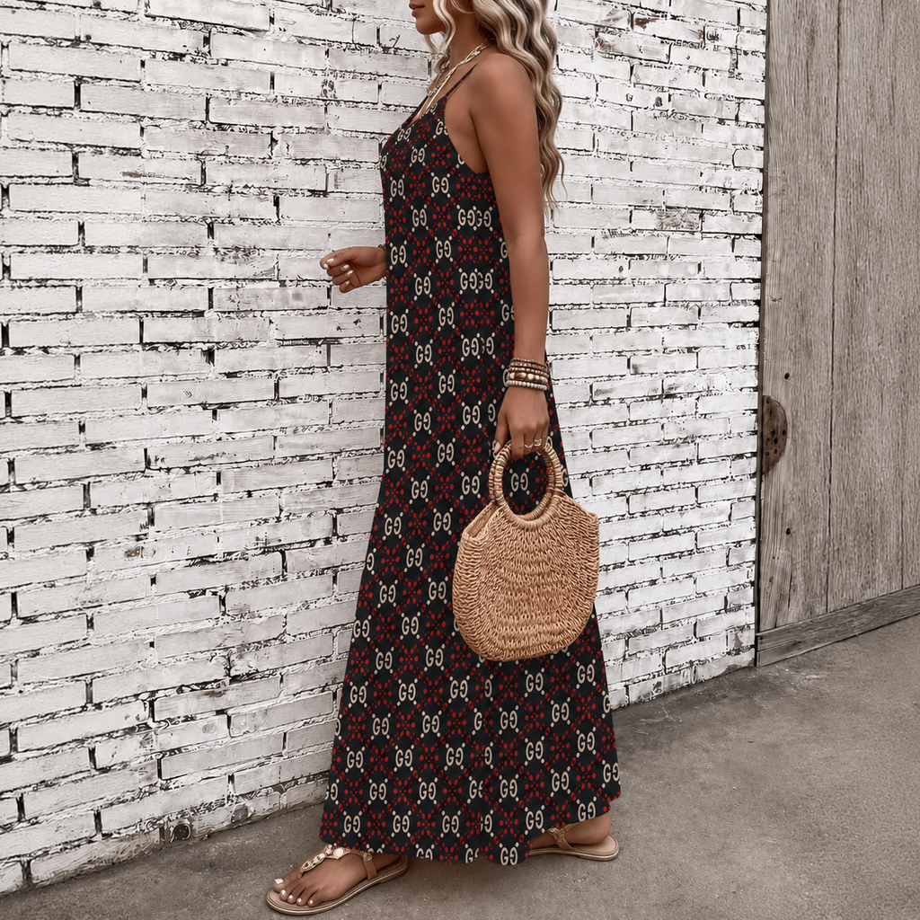Classic Print V-Neck Pocket Cami Dress 3D1026070923