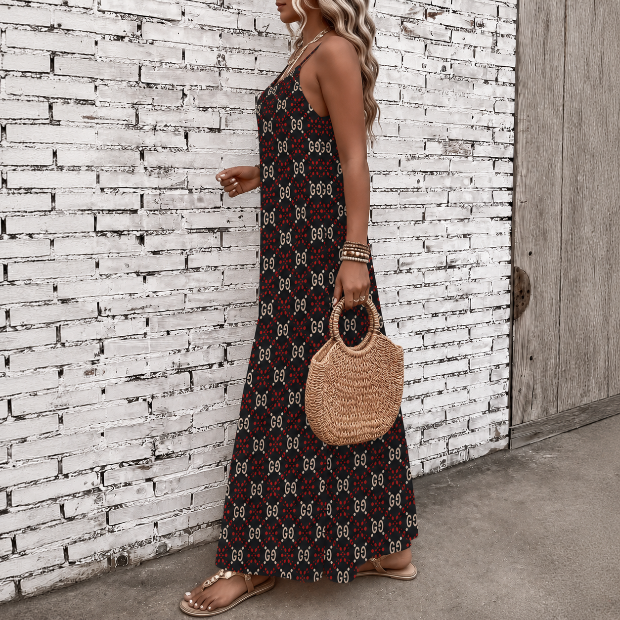 Classic Print V-Neck Pocket Cami Dress 3D1026070923