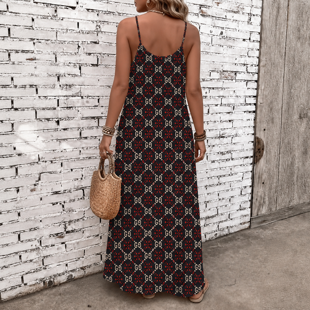 Classic Print V-Neck Pocket Cami Dress 3D1026070923