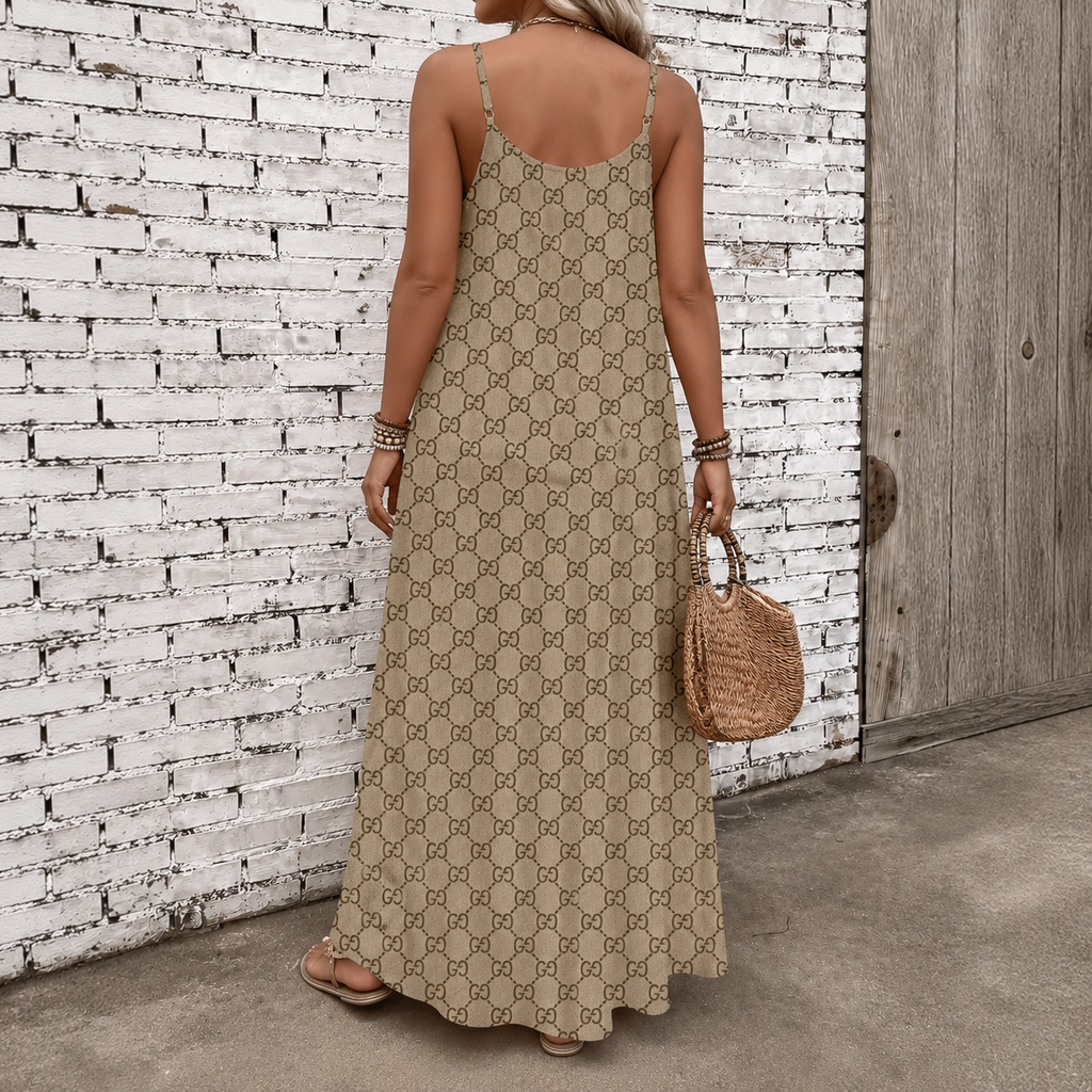 Classic Print V-Neck Pocket Cami Dress 3D1026070924