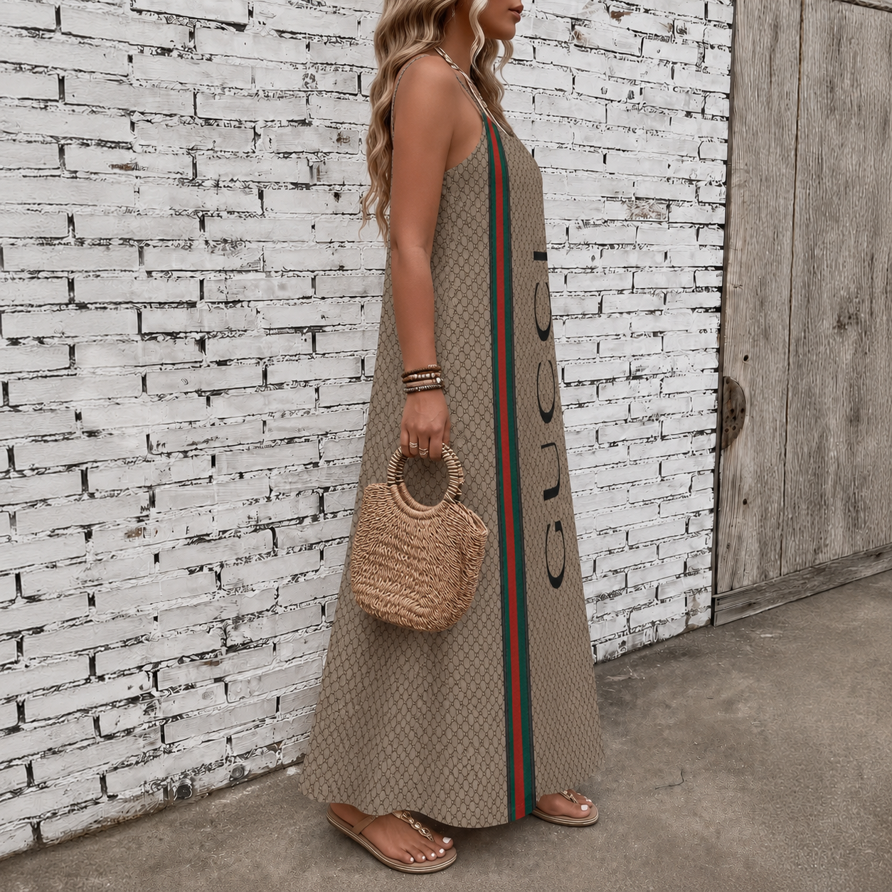 Classic Print V-Neck Pocket Cami Dress 3D1026070925