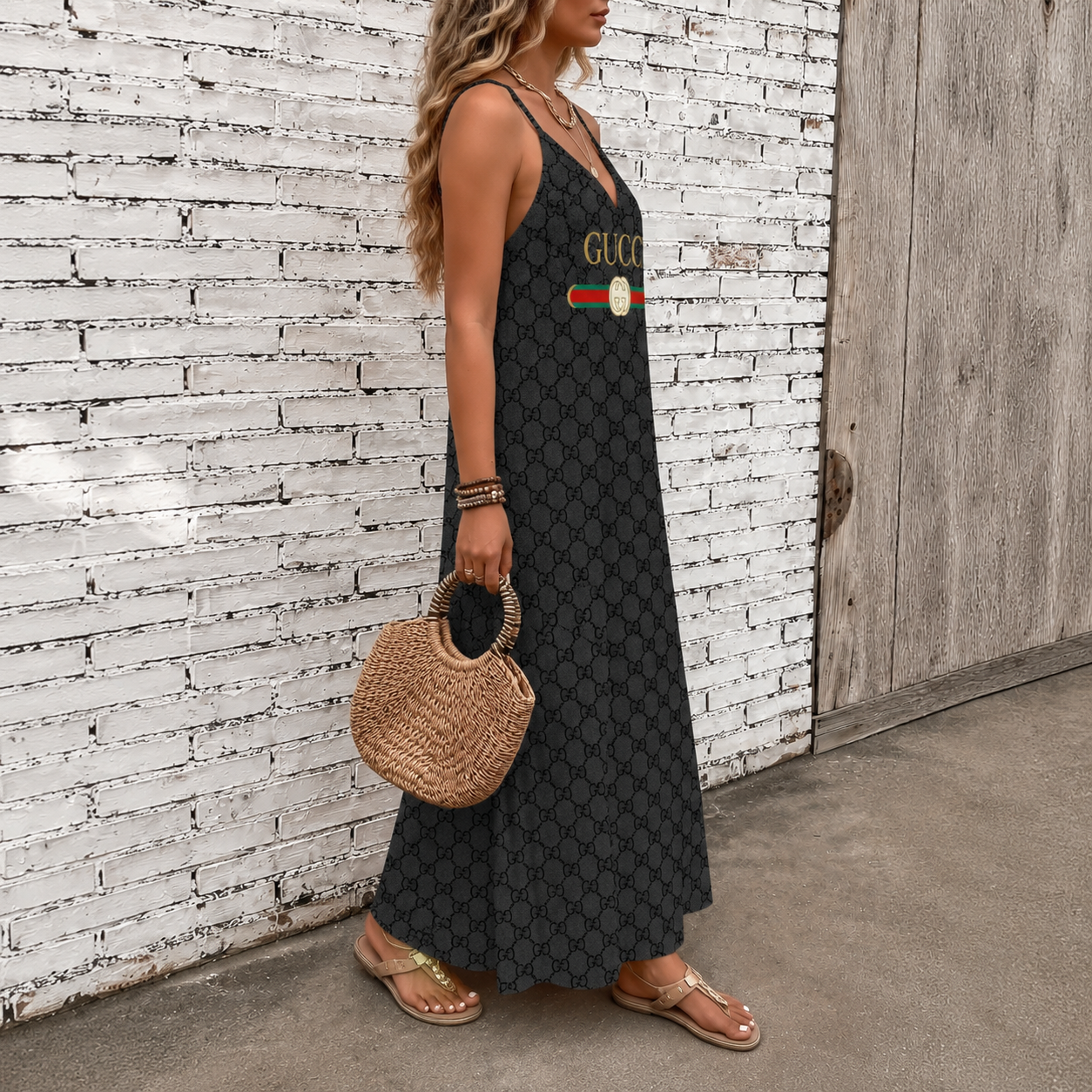 Classic Print V-Neck Pocket Cami Dress 3D1026070926