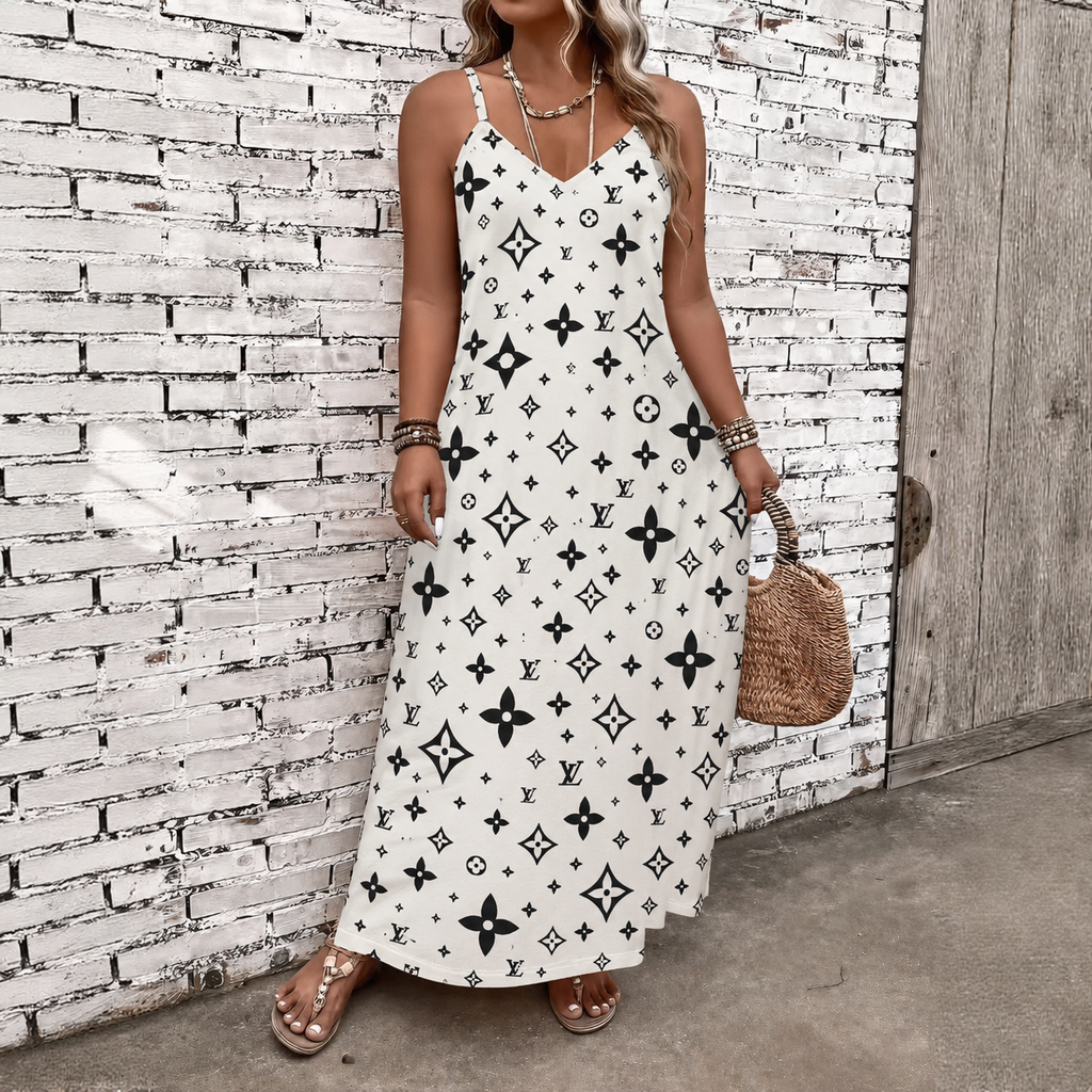 Classic Print V-Neck Pocket Cami Dress 3D1026070928