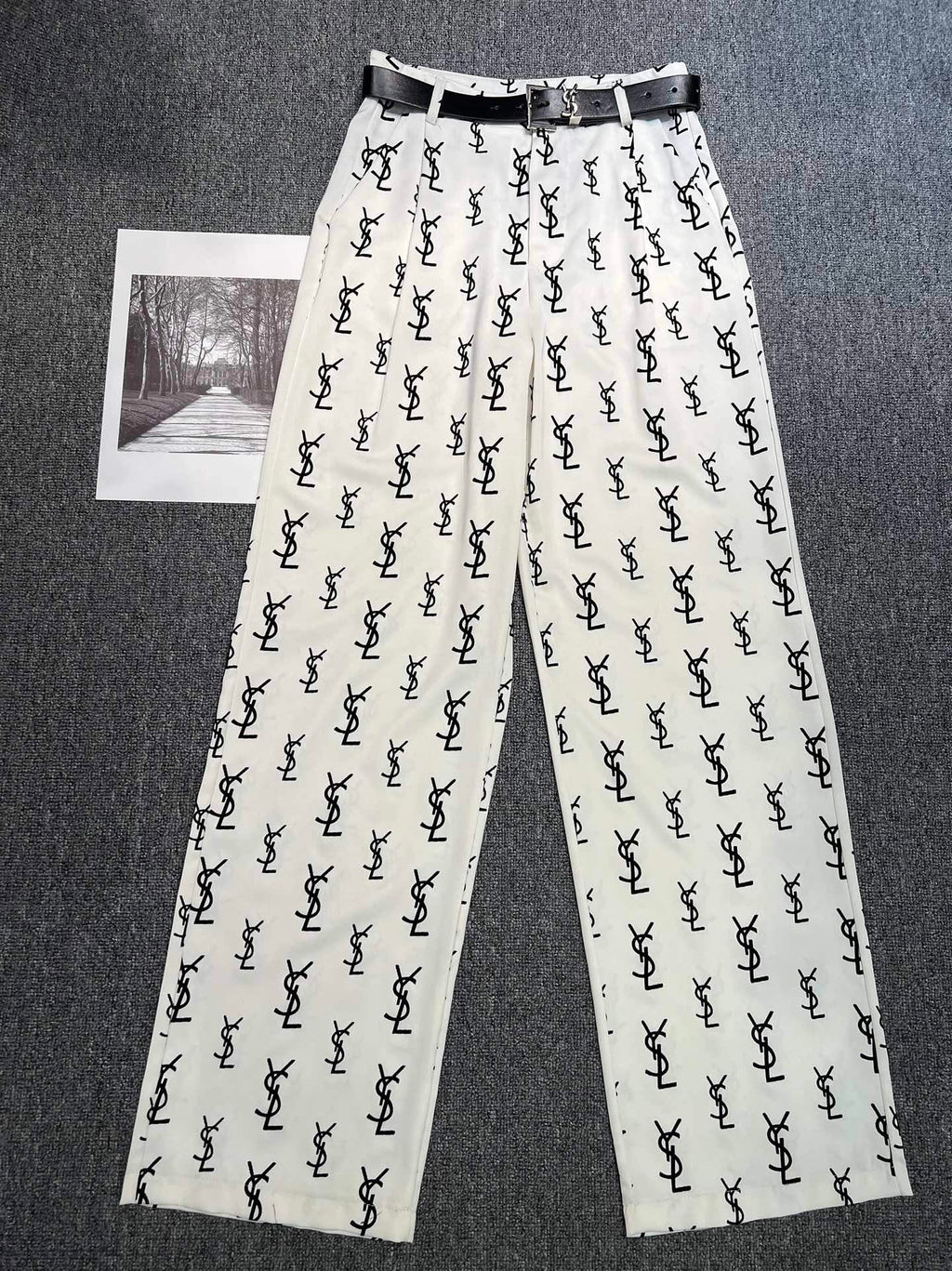 Flocked letter logo wide leg pants (with belt) 1824021906