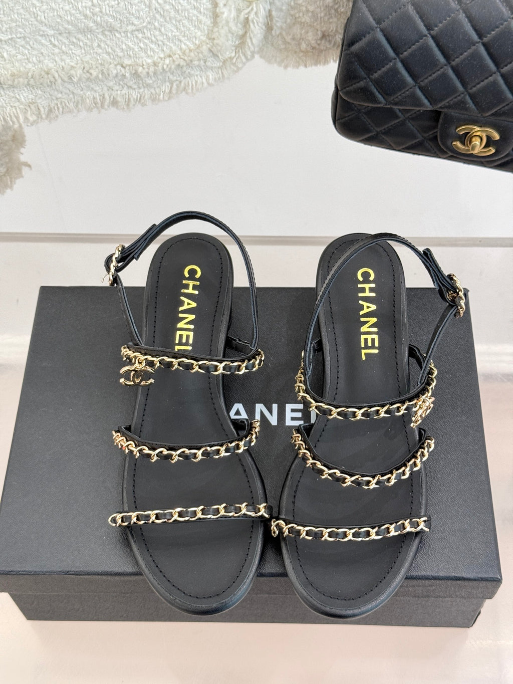 Double C chain thick heel sandals 0725042807