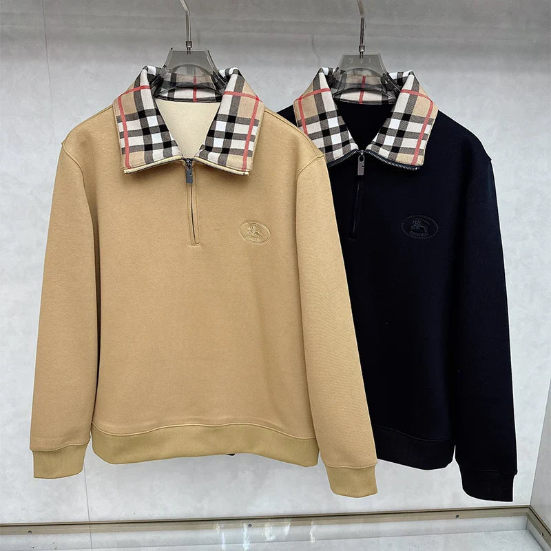 Check Collar Cotton Half-Zip Sweatshirt WB0625110508