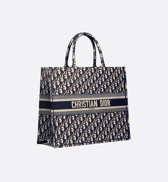 Book Tote Blue Oblique Embroidery Bags