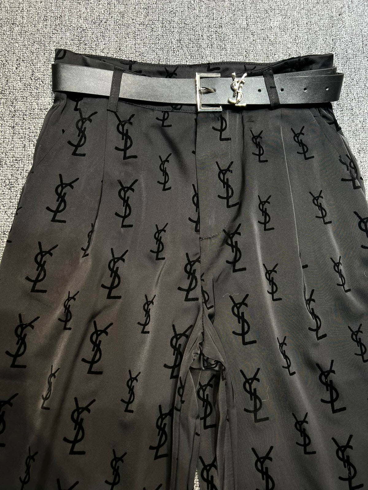 Flocked letter logo wide leg pants (with belt) 1824021906