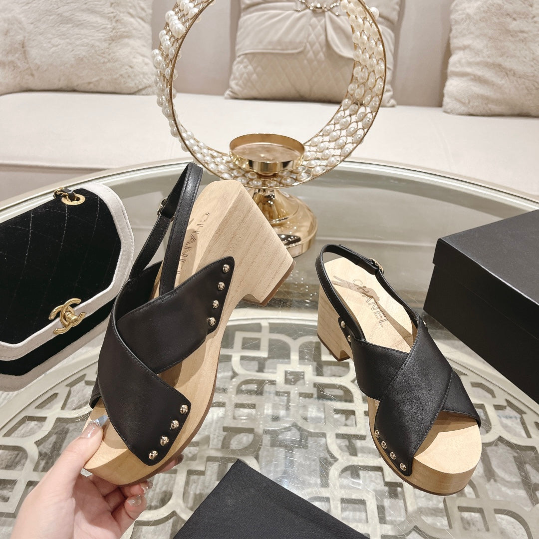 24ss wood grain platform sandals 0724071707