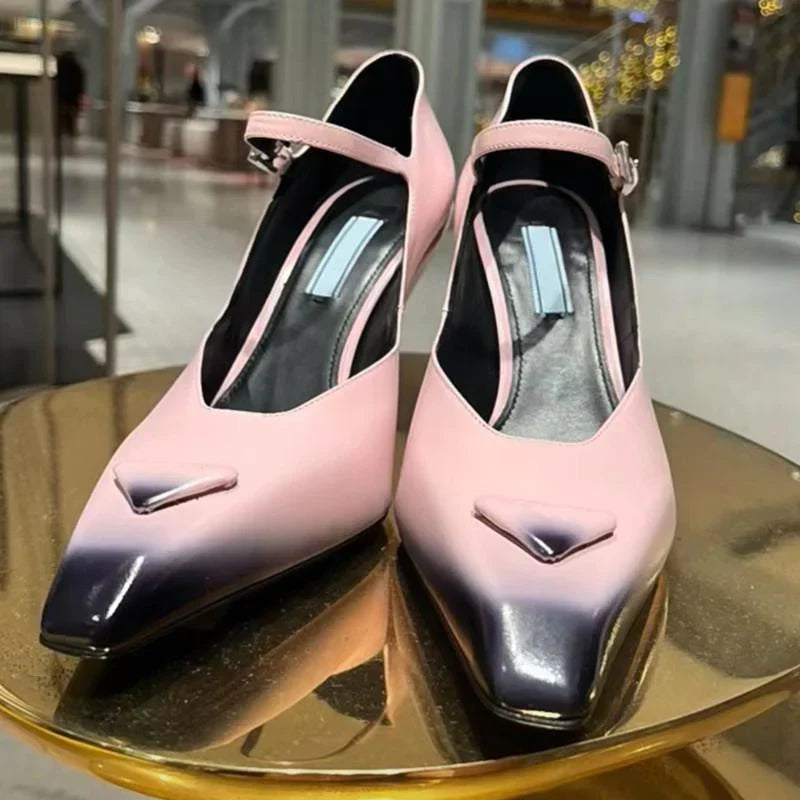 New Retro Shallow Mouth Pointed Mary Jane Single Shoes 1023122808
