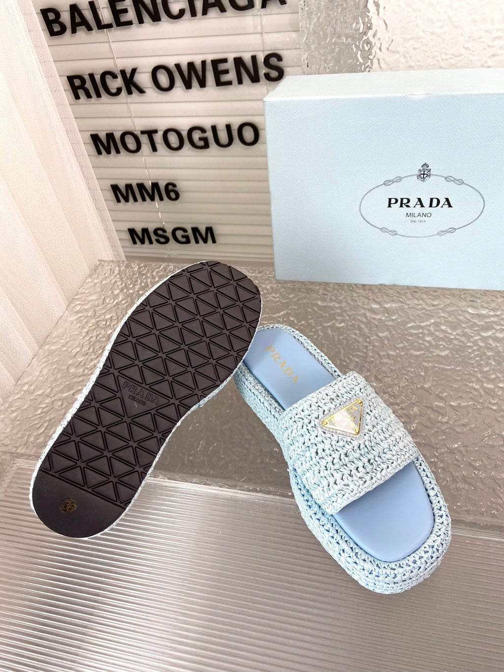 Spring and summer new style woven thick-soled triangle buckle strap slippers 0724032001