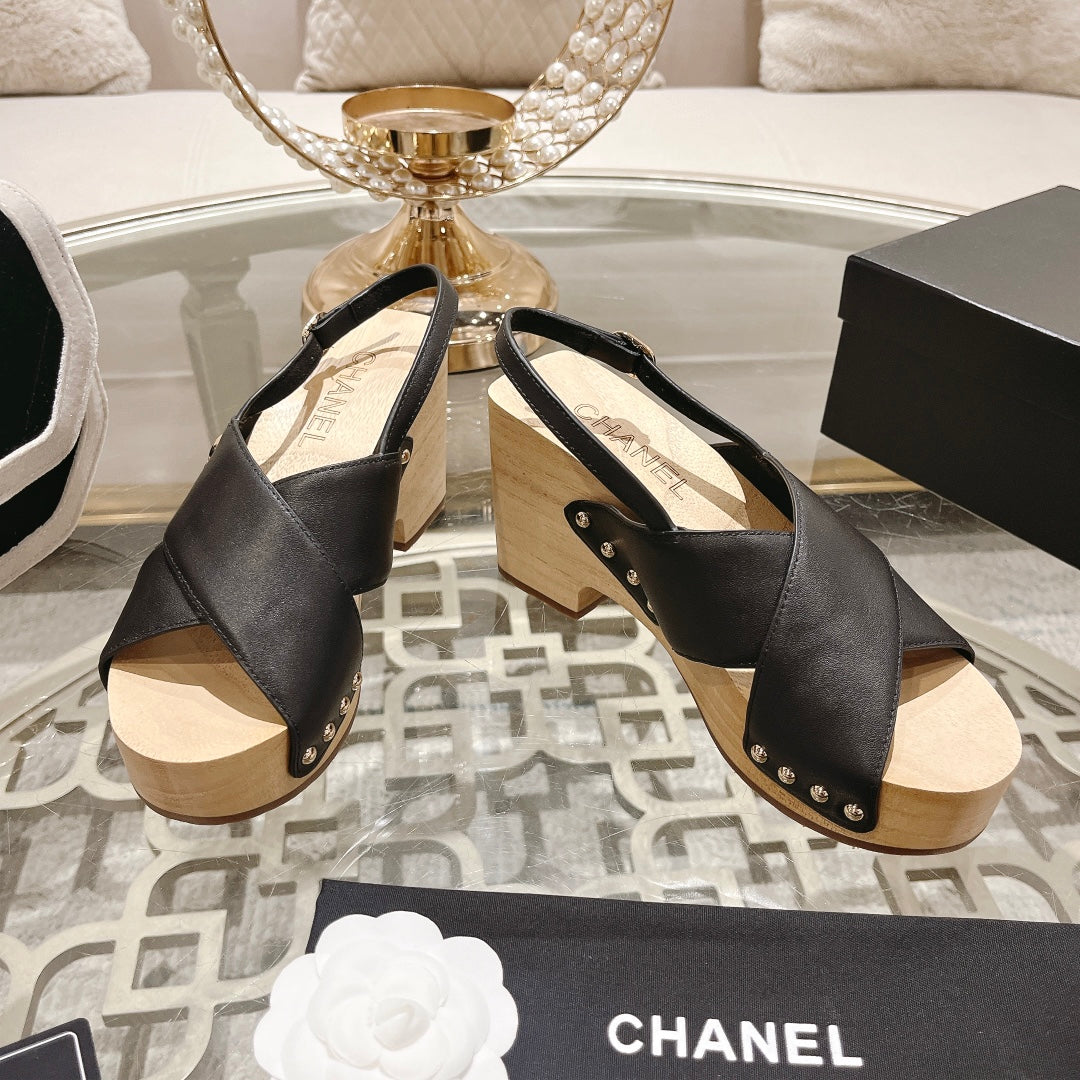 24ss wood grain platform sandals 0724071707
