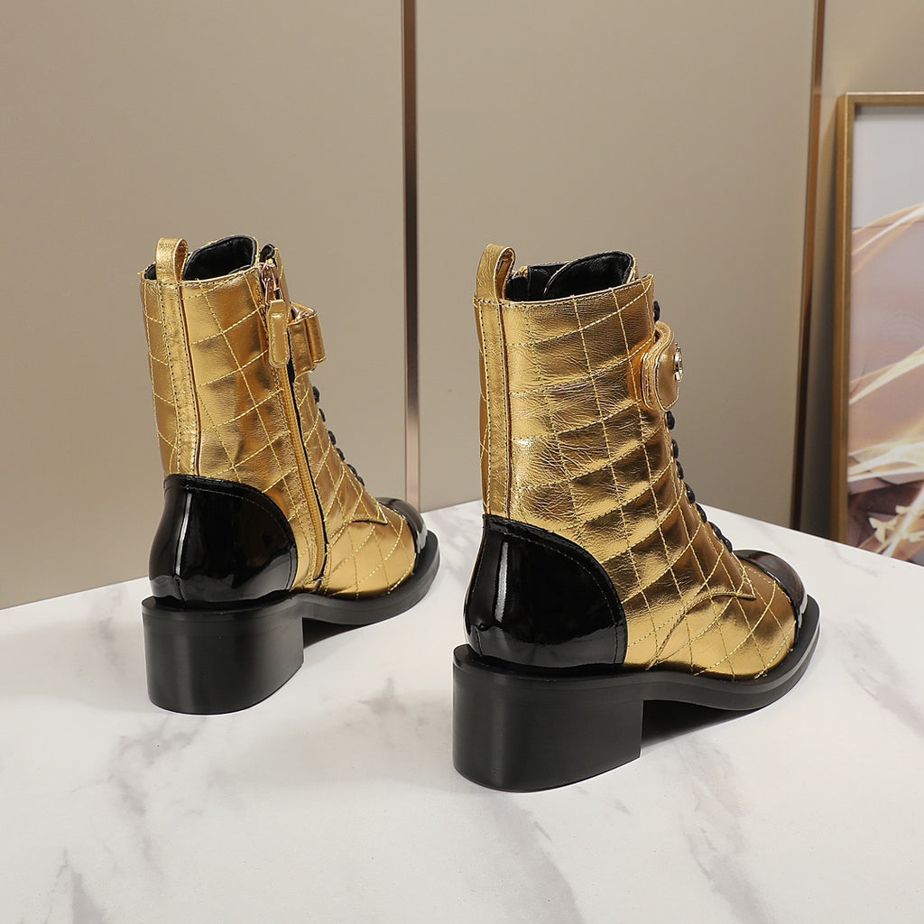 fashion rhombus gold and siLer cowhide boots 0724101707