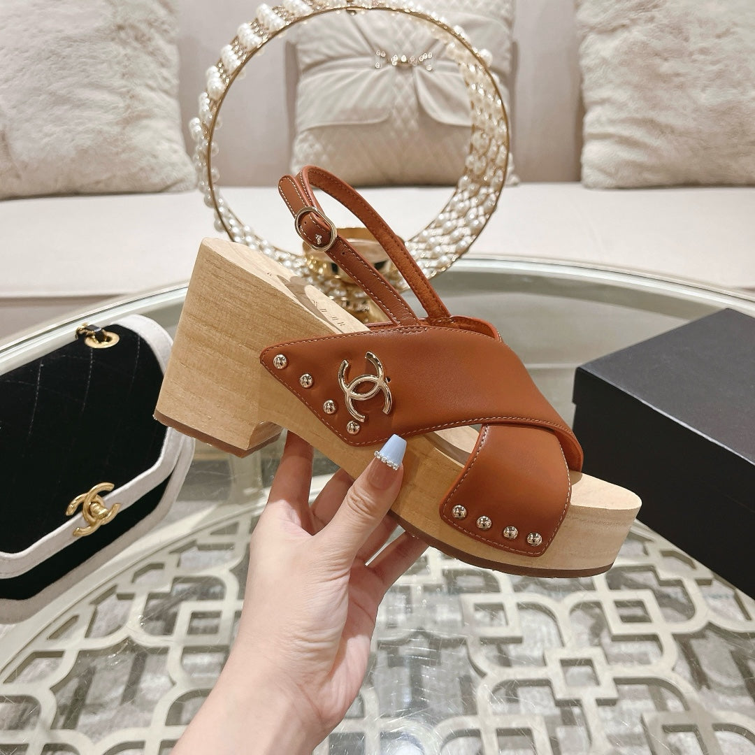 24ss wood grain platform sandals 0724071707