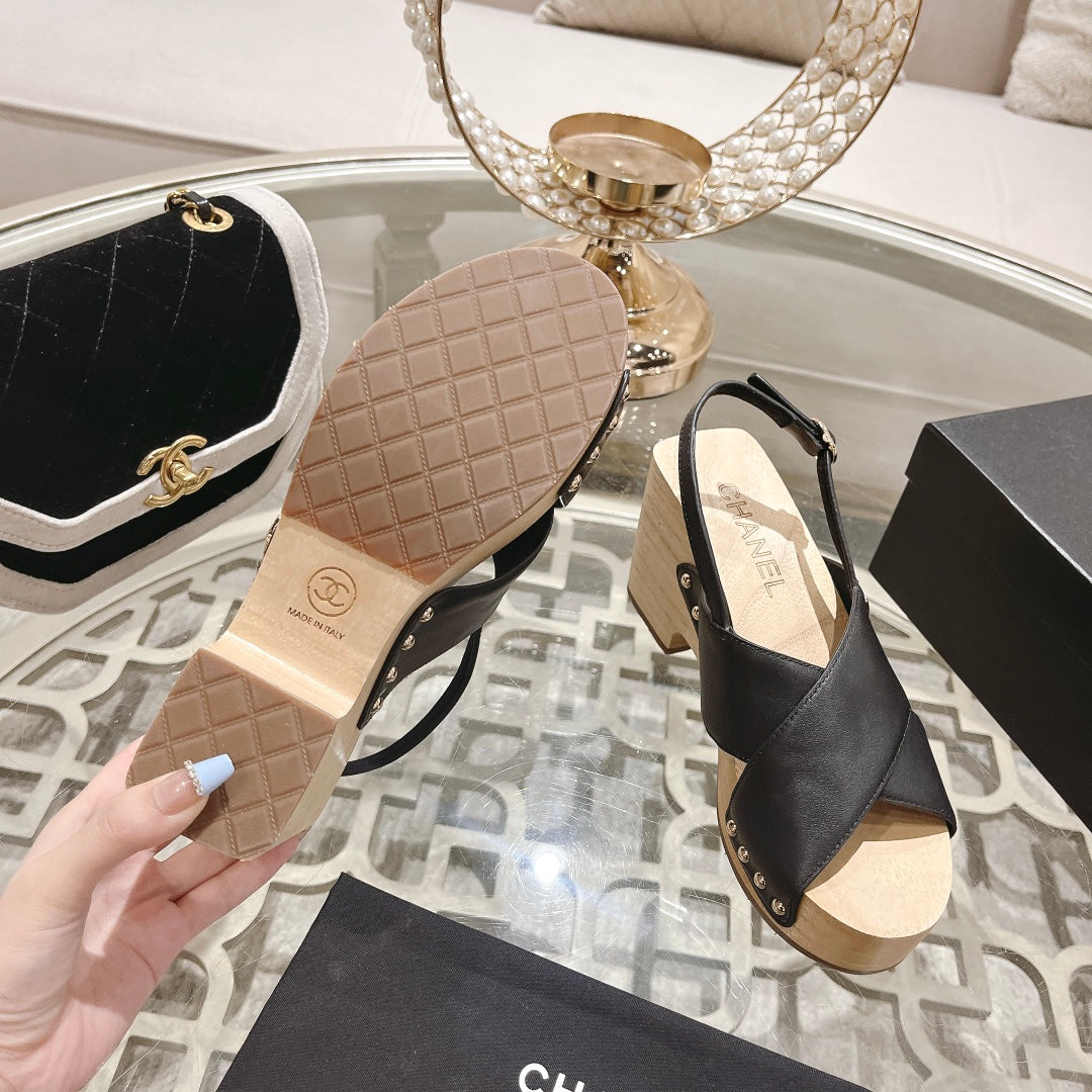 24ss wood grain platform sandals 0724071707