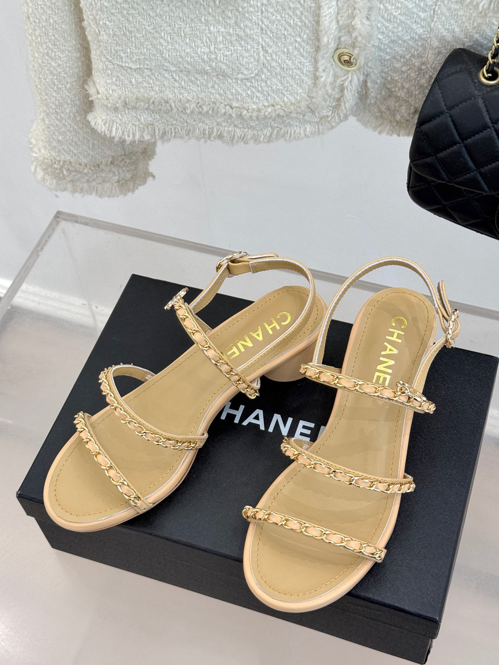 Double C chain thick heel sandals 0725042807