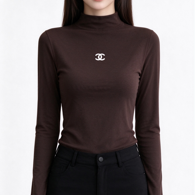 New Fashion Women's CC Mock Neck Fitted Base Top DM1326100812
