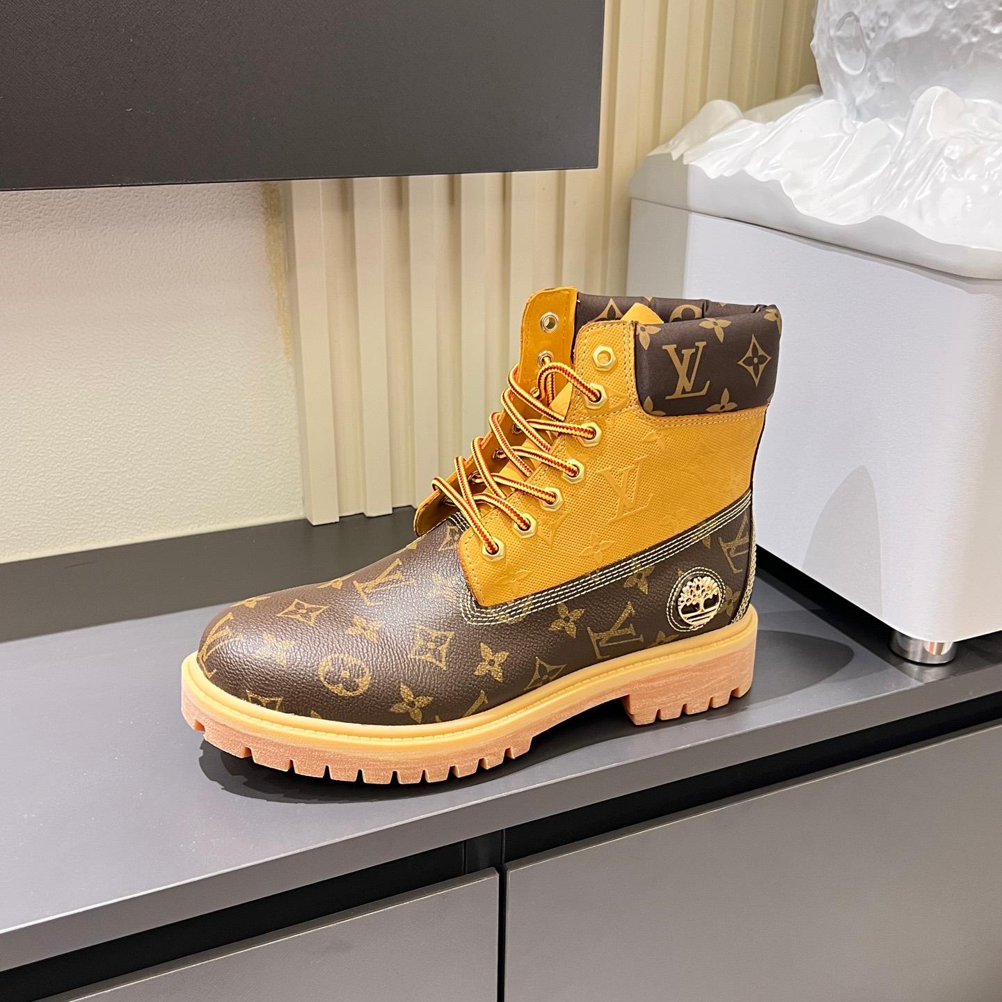 New Black and Brown V Logo Men's bootsPD052024090603