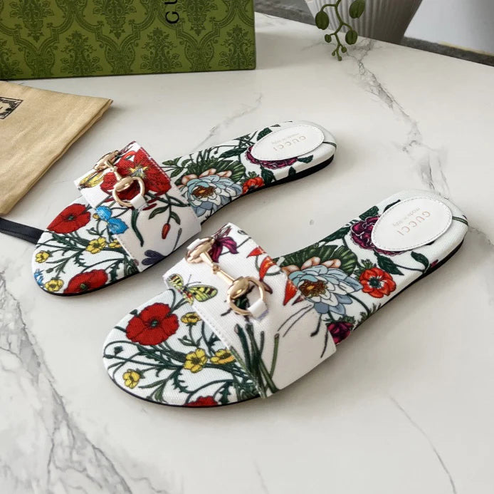 New Floral Horsebit Buckle Women's Slippers 1025070413