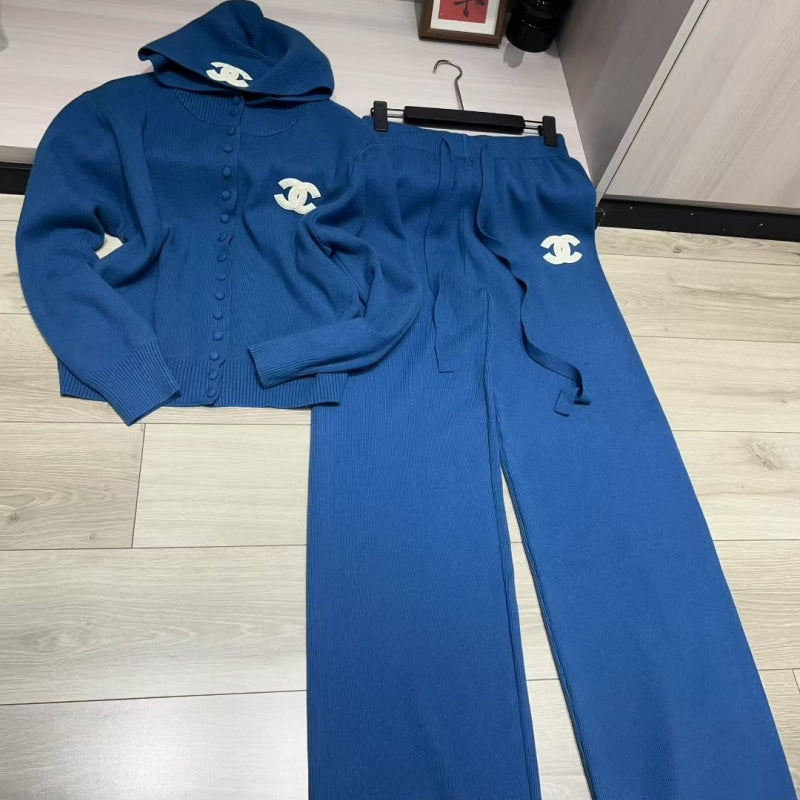 New Fashion Women Hooded Knit 2 Piece Outfit Set DM1326092910