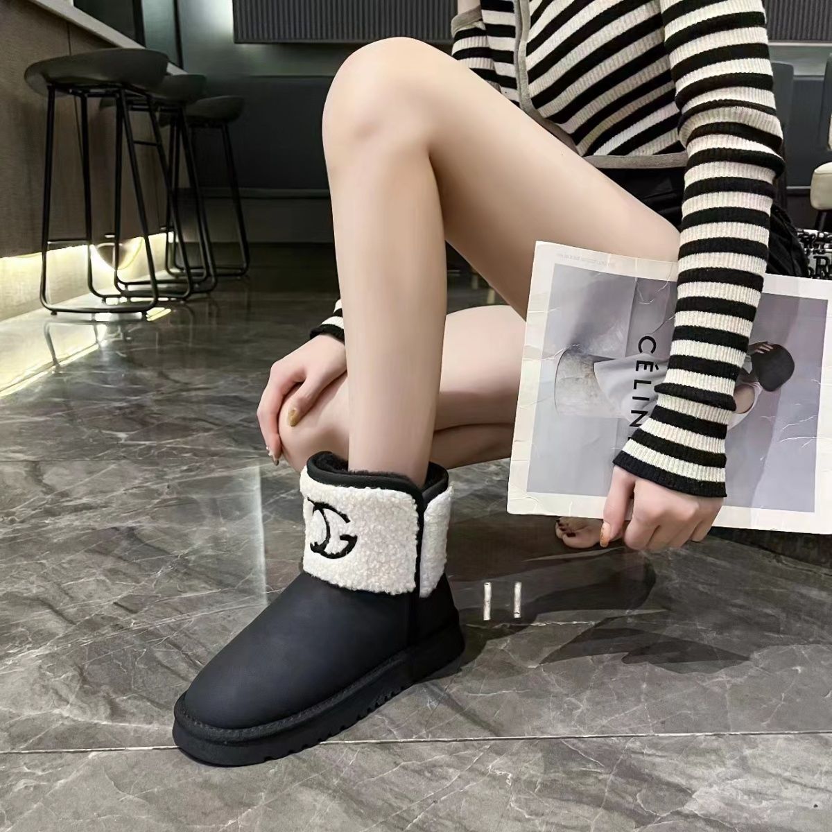Warm Thickened Letter Lamb Wool Short Boots 0823112312