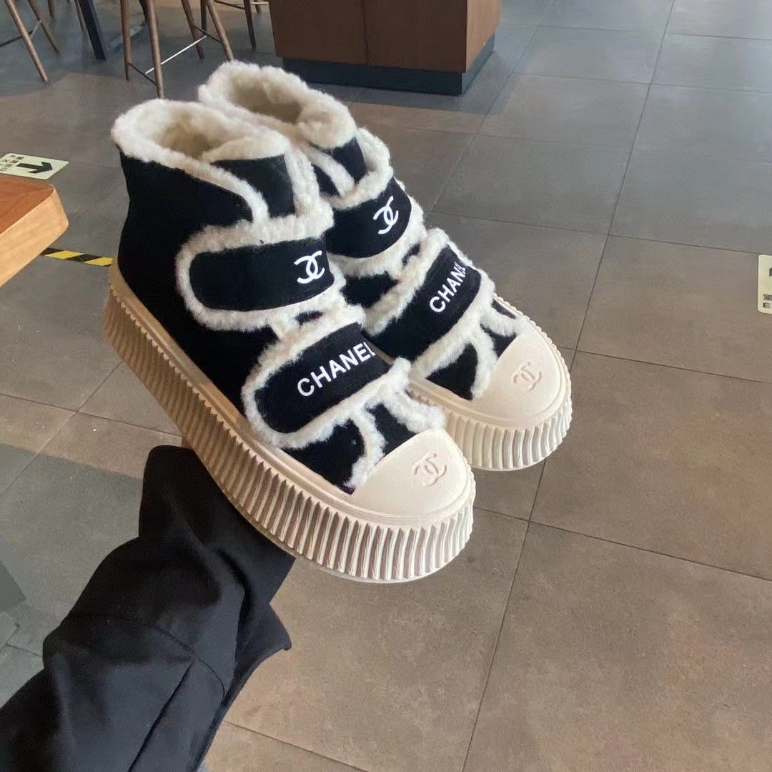 23 CL VeLet high-top and low-top genuine leather thick-soled warm Velcro fasteners, versatile and fashionable platform shoes PD 0423111405  1