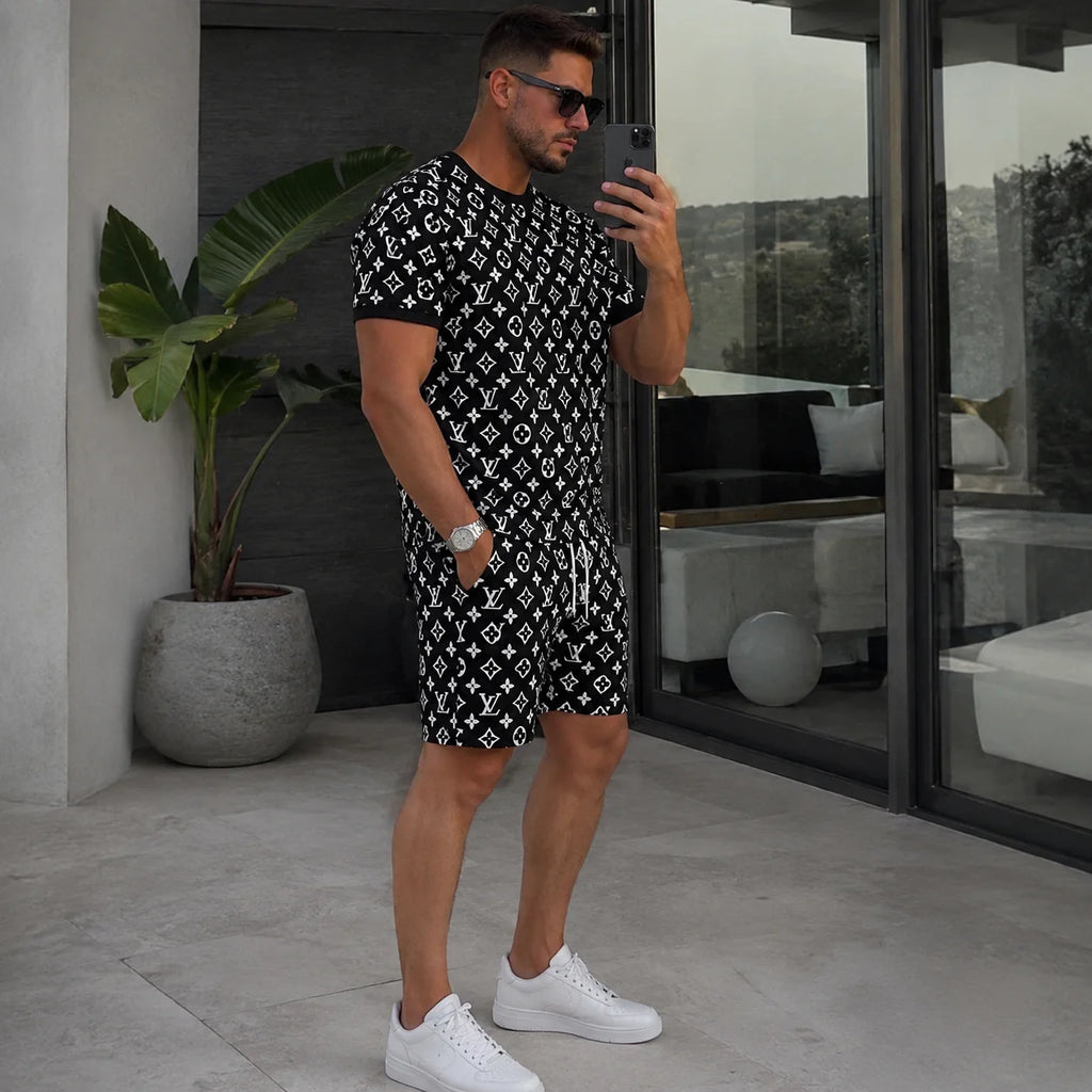 Men's Fashion Printed Short Sleeve Suit 3D1026070329