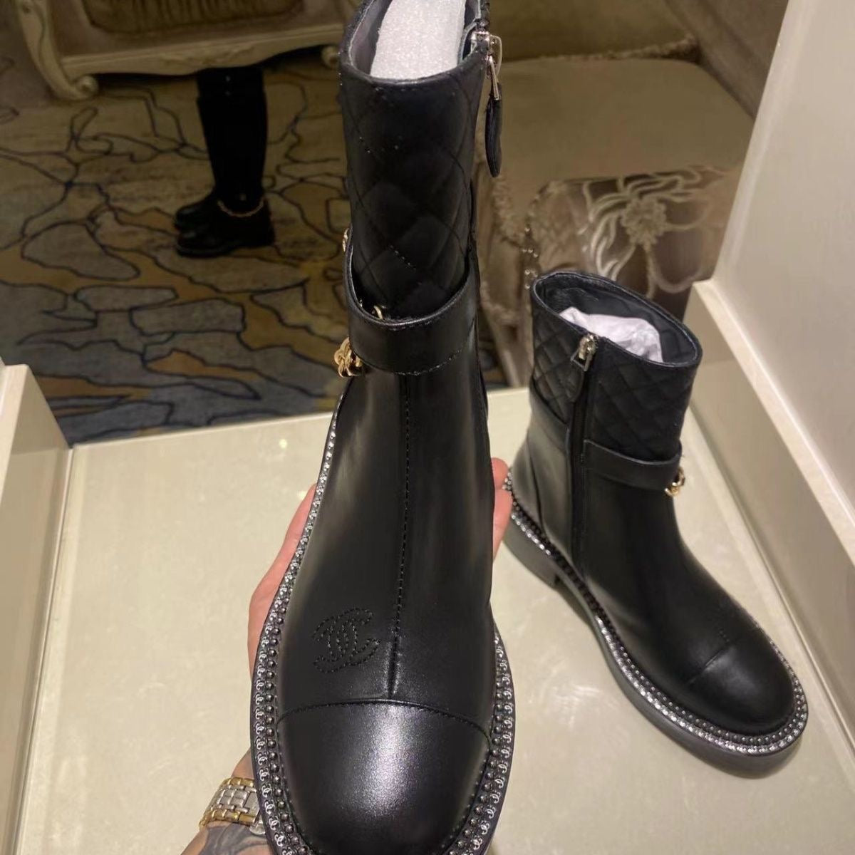 rhombus metal chain boots 1824092702
