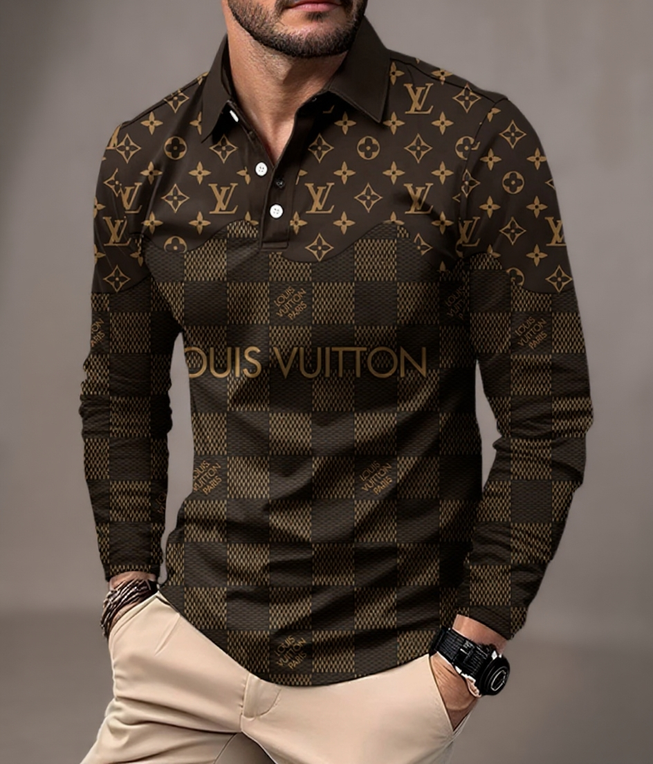 L Fashion Print Stand Collar Polo Long Sleeve 3D0725112001