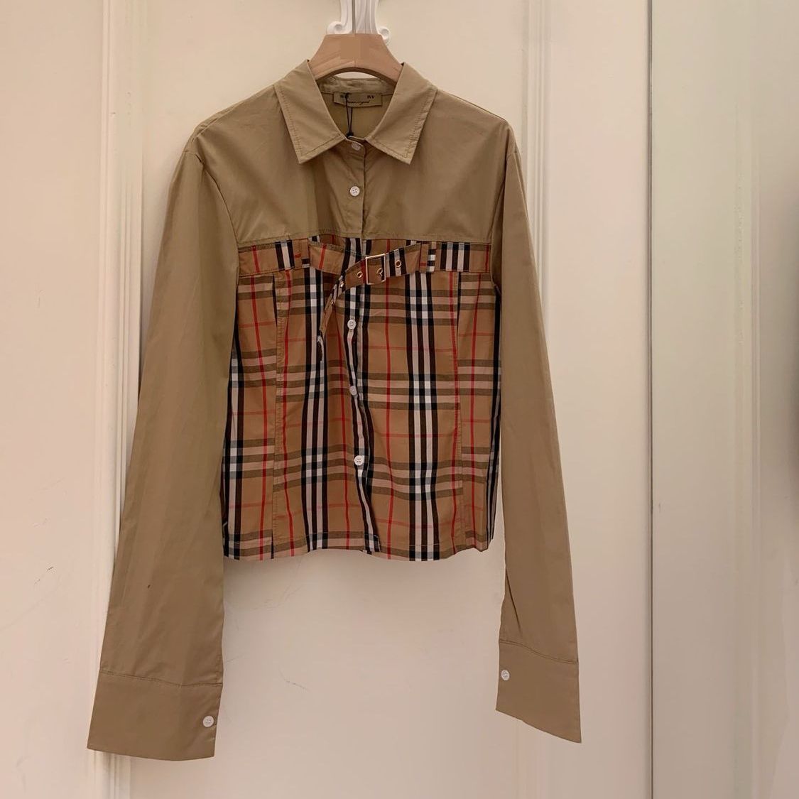New Fashion Women Spliced Plaid Long Sleeve Shirt PD1326091117