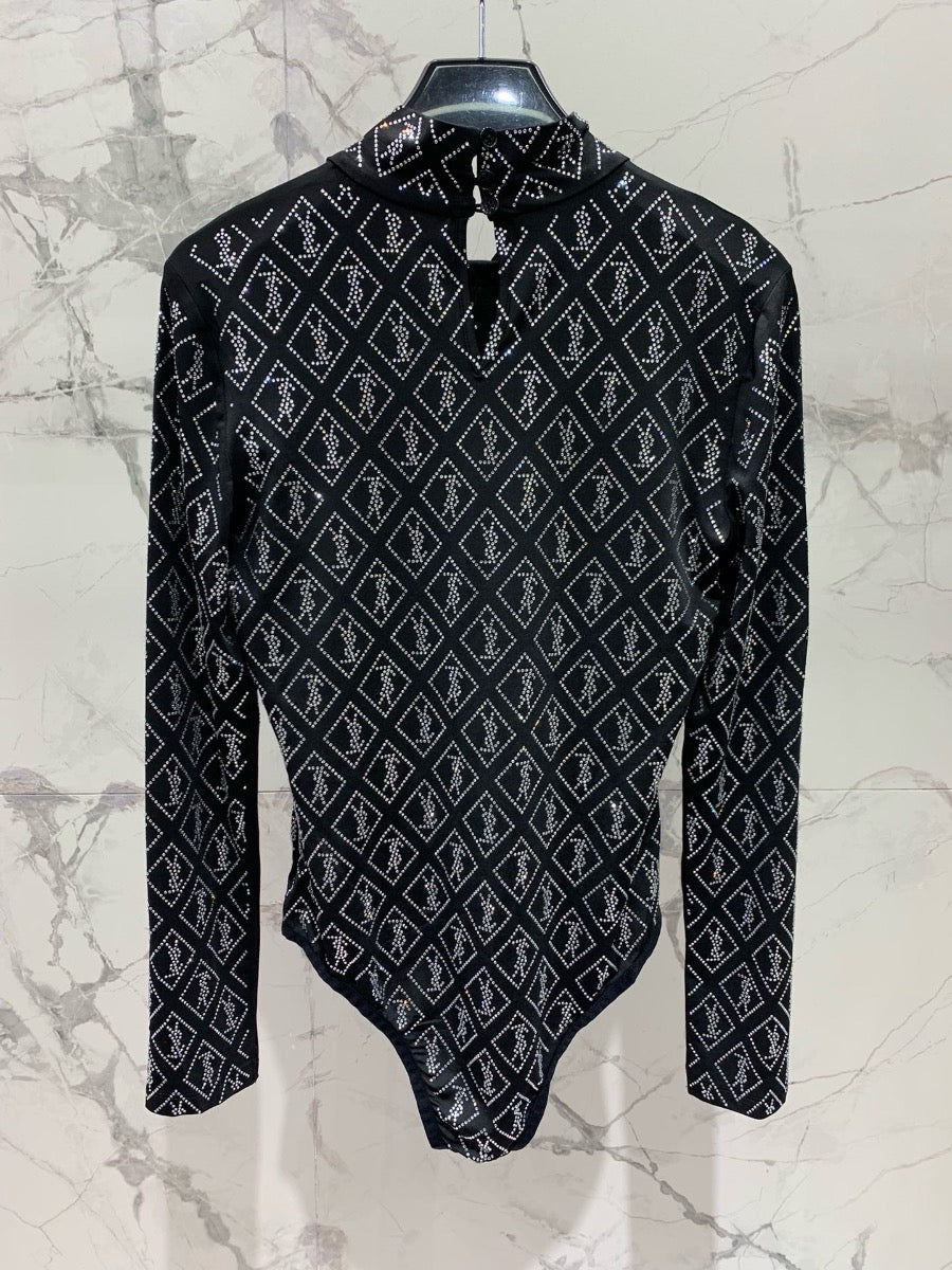 New Slim-Fit Bodysuit with Logo Embellishments Crystals 0725022704