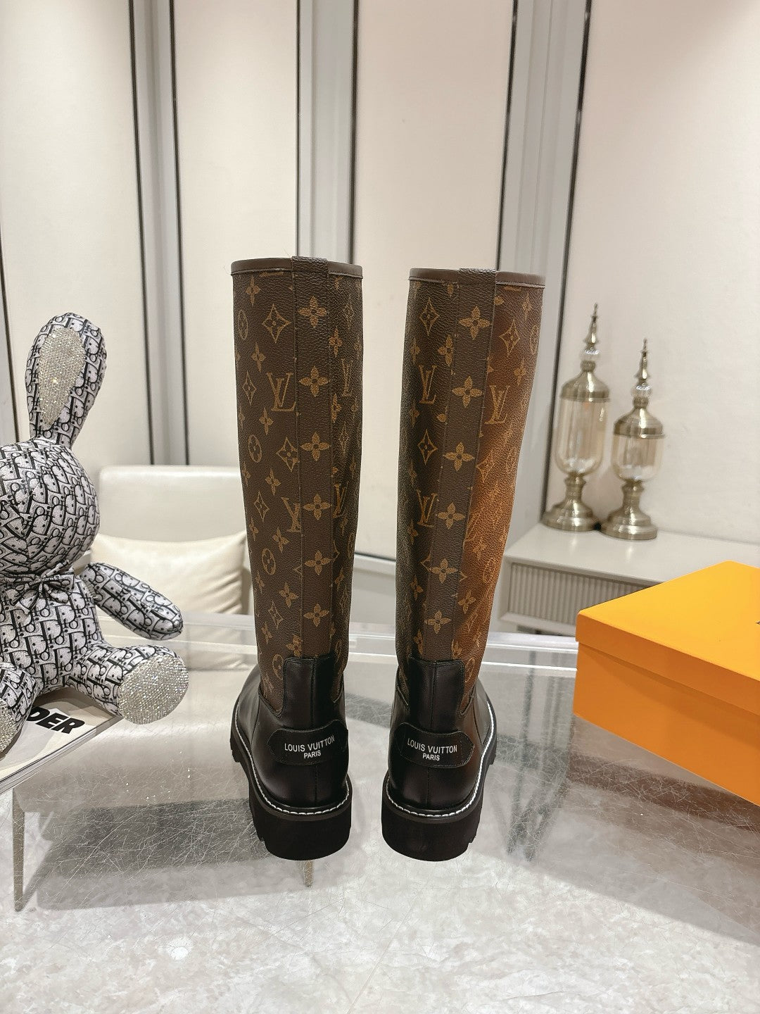 L stylish custom printed leather mid-calf boots 0724102310