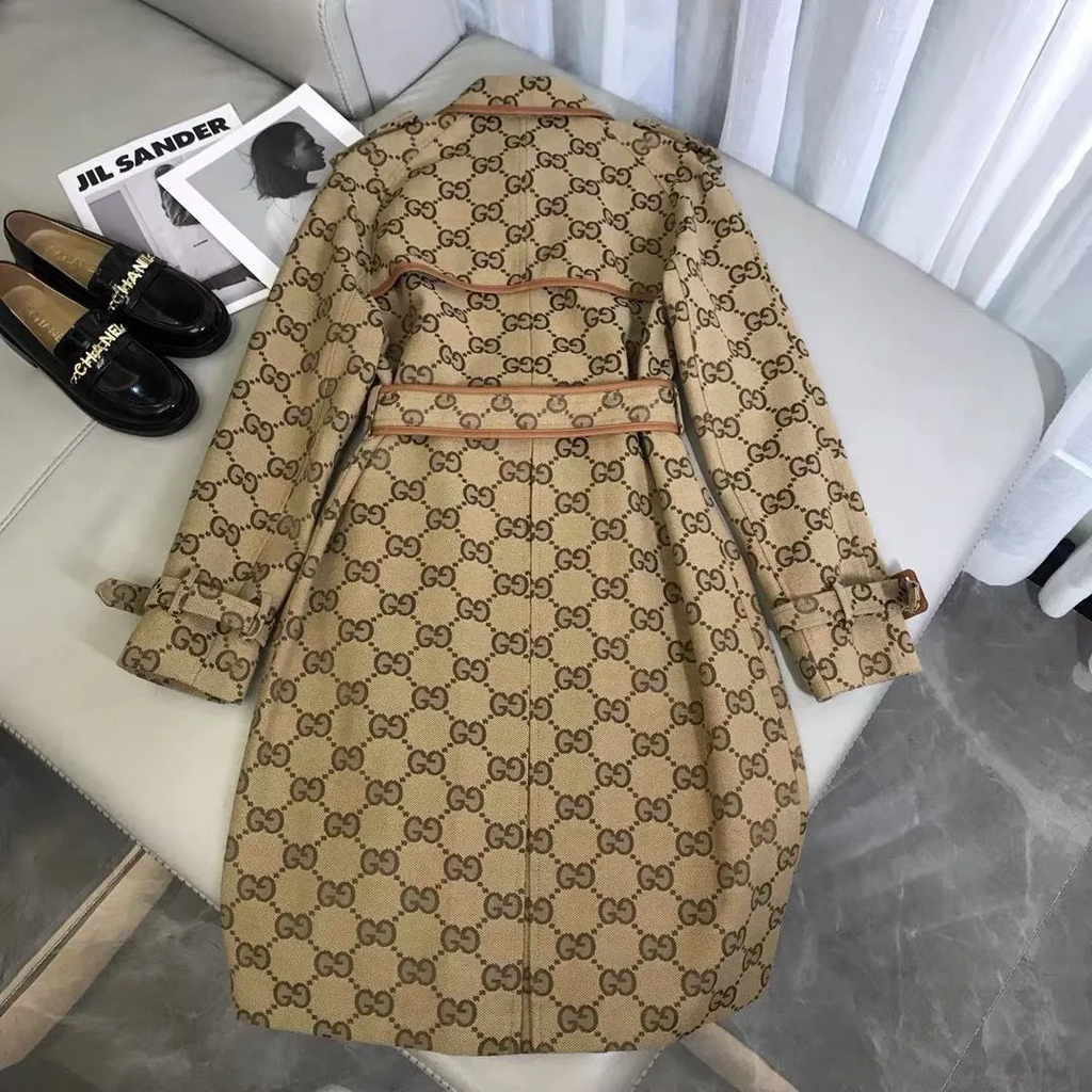 New autumn and winter woolen coat women's belt waist slimming hooded trench coat print coat women 90240812001