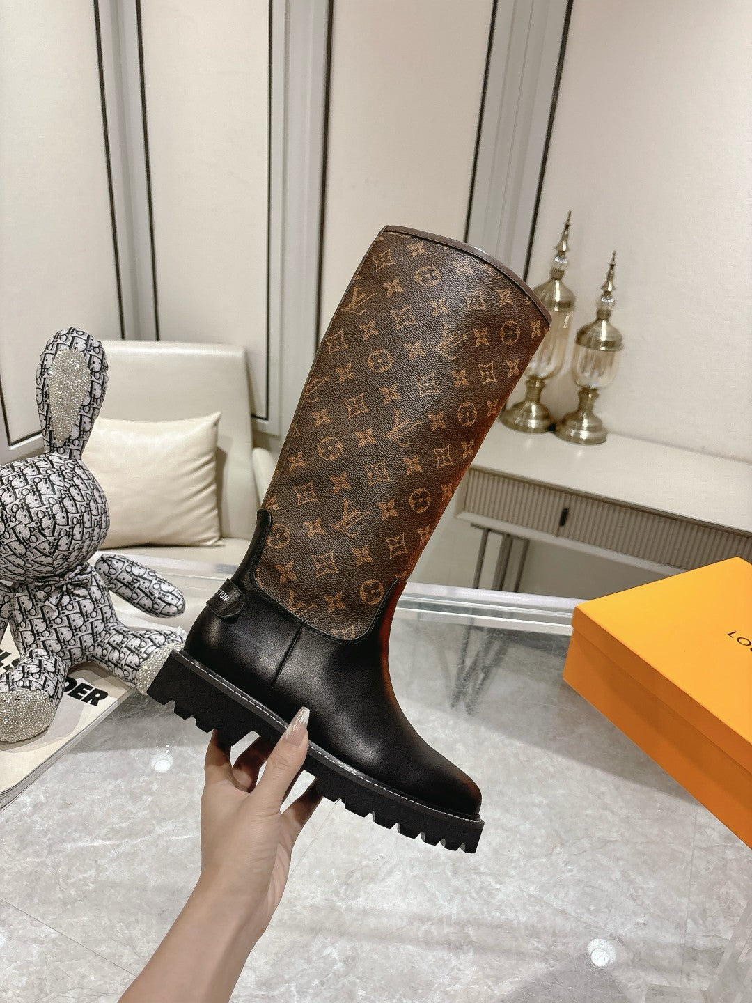 L stylish custom printed leather mid-calf boots 0724102310