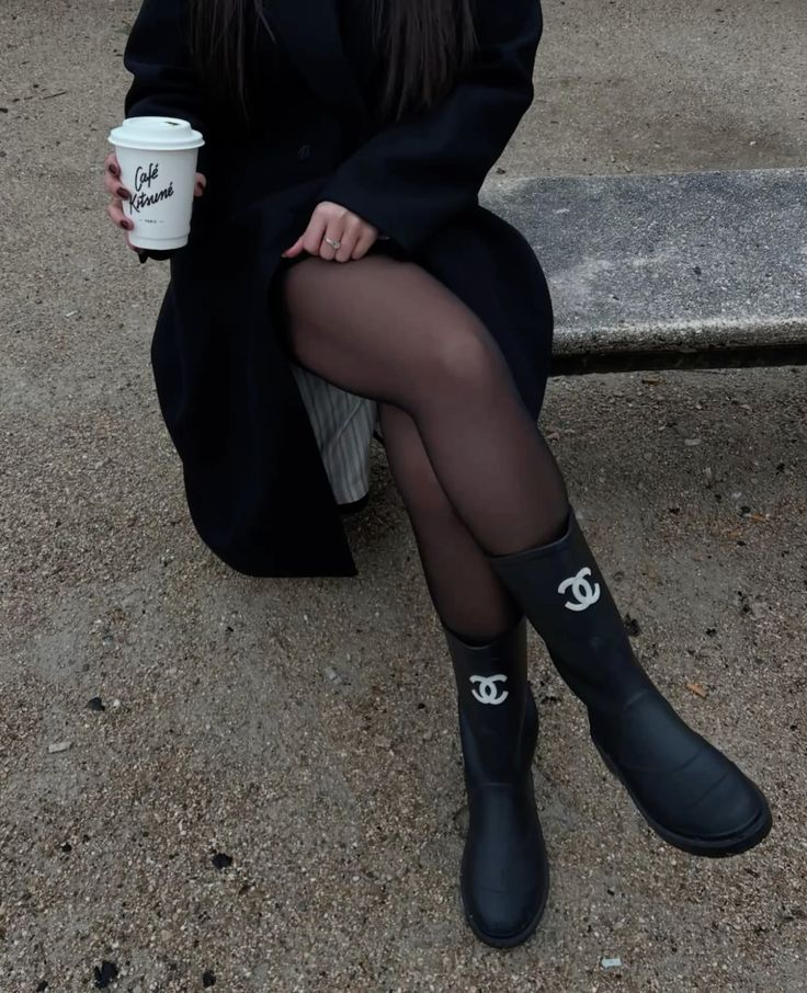 Black Leather C Logo Women's Fashion BootsXC052023110202