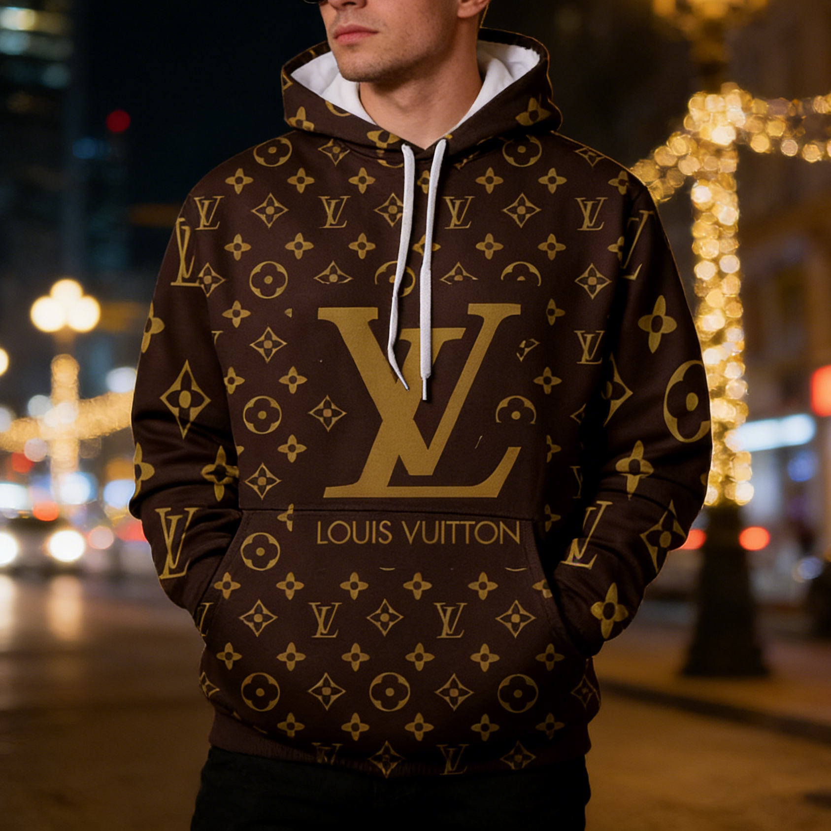 V Logo brown Loose printed hooded