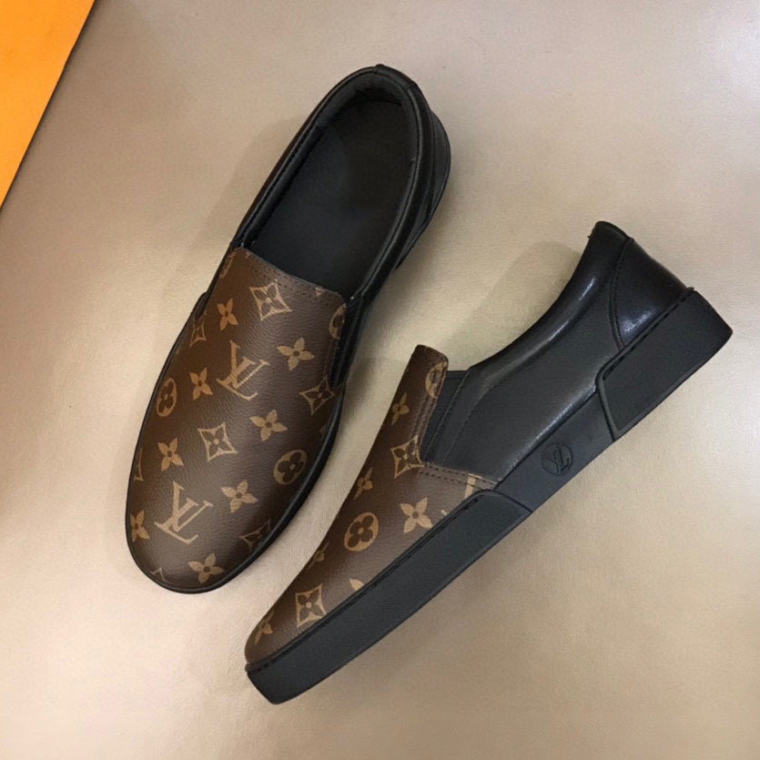 Brown casual print slip-on loafers