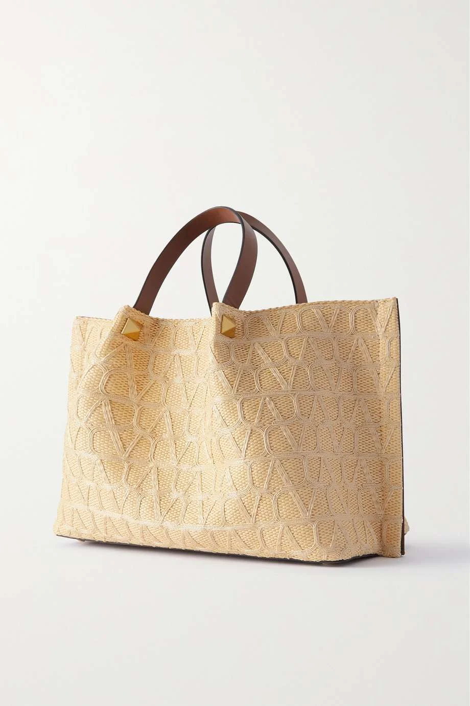 VLOGO medium leather-trimmed embroidered raffia tote 0725031309