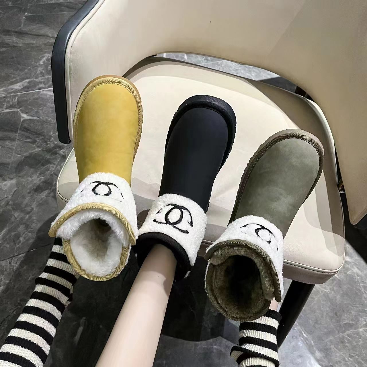 Warm Thickened Letter Lamb Wool Short Boots 0823112312