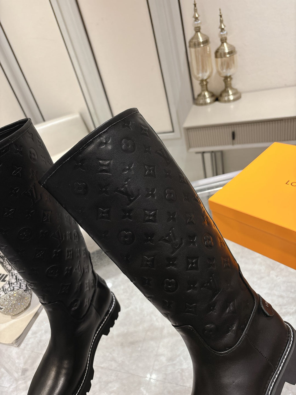 L stylish custom printed leather mid-calf boots 0724102310
