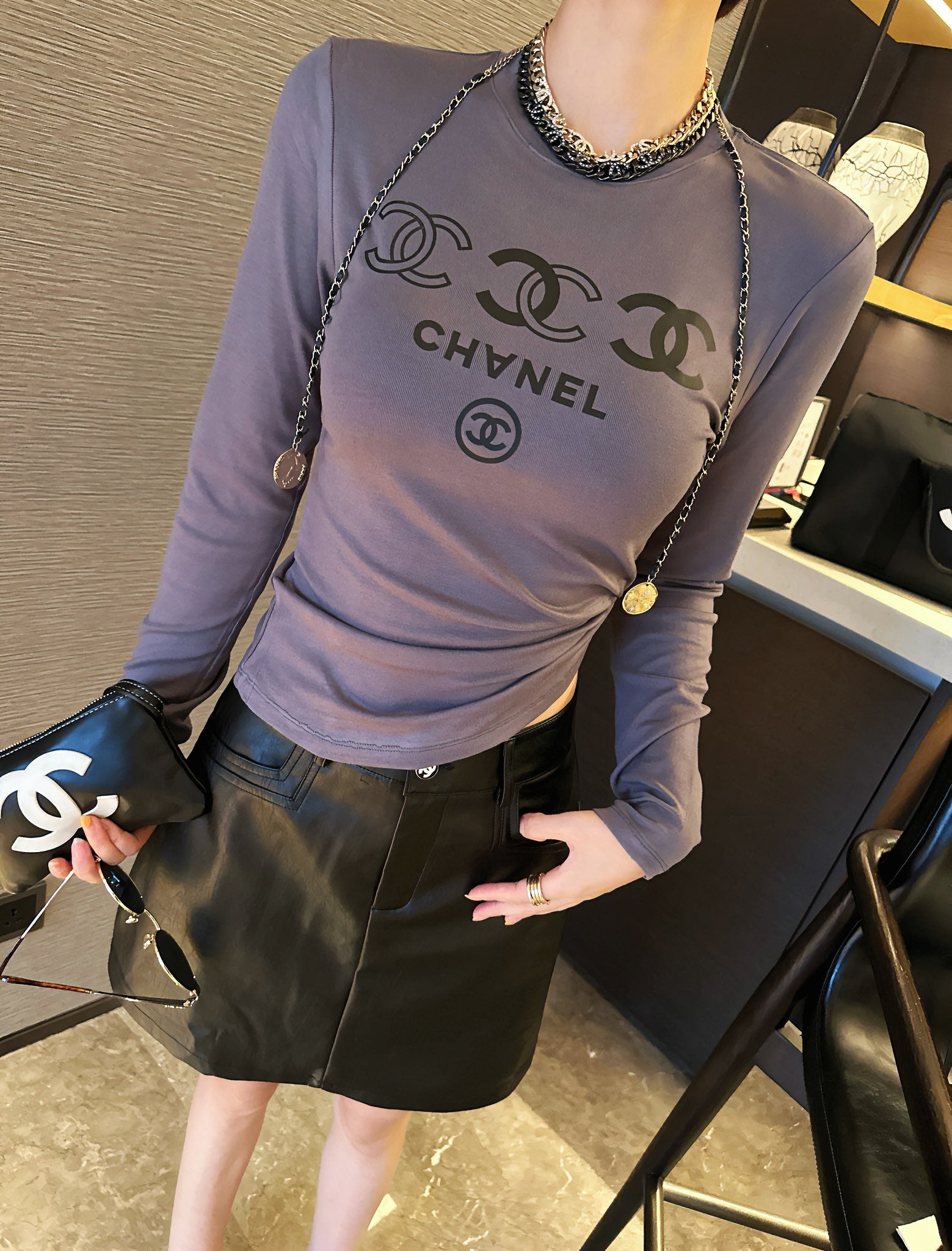 letter logo printed elastic bottom long sleeve 0724121109