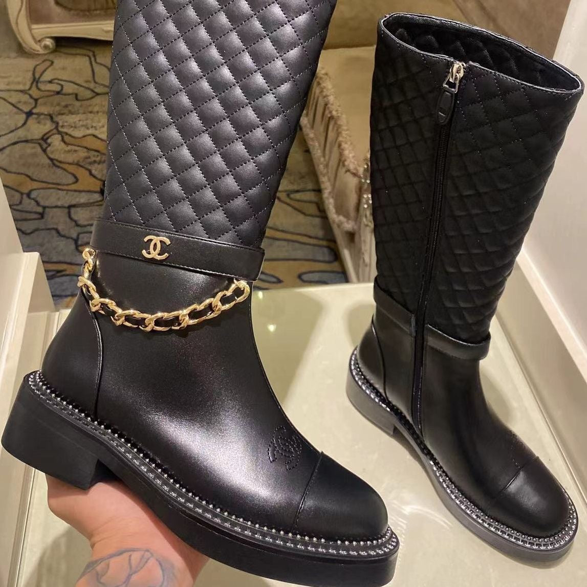 rhombus metal chain boots 1824092702