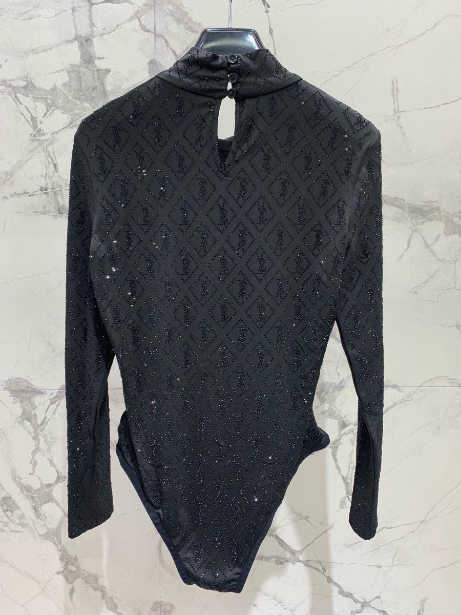New Slim-Fit Bodysuit with Logo Embellishments Crystals 0725022704