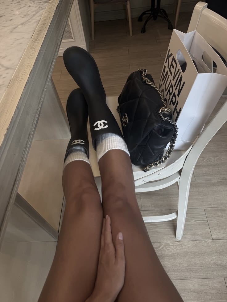 Black Leather C Logo Women's Fashion BootsXC052023110202